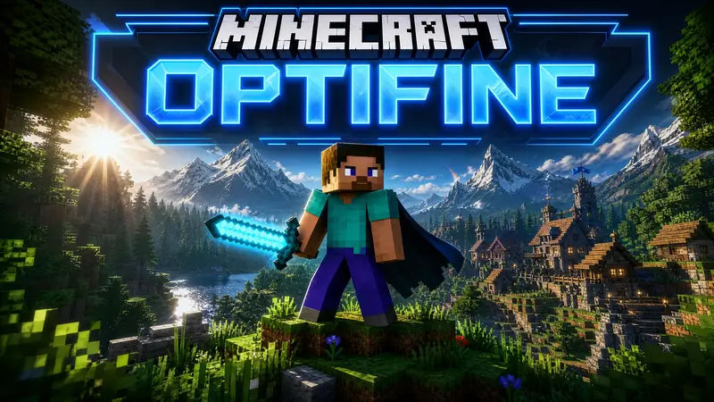 Minecraft OptiFine complete guide banner showing improved graphics and performance.