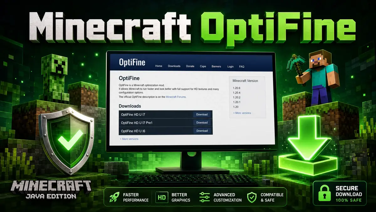 Official Minecraft OptiFine download illustration.