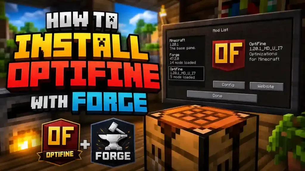 How to install OptiFine with Forge by adding the OptiFine .jar file to the Minecraft Forge mods folder.