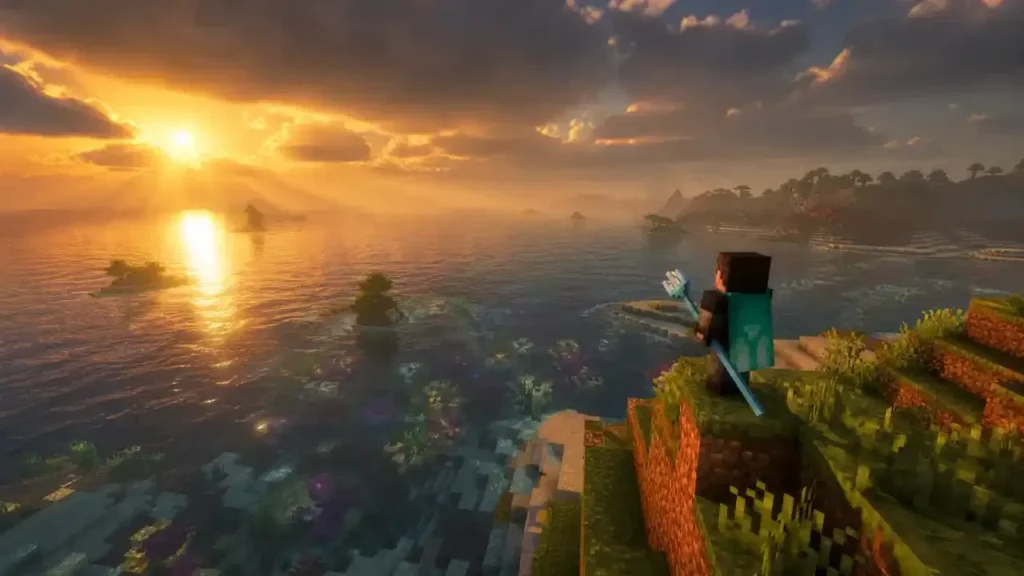 Minecraft OptiFine 1.13.2 with realistic shaders and enhanced lighting effects.