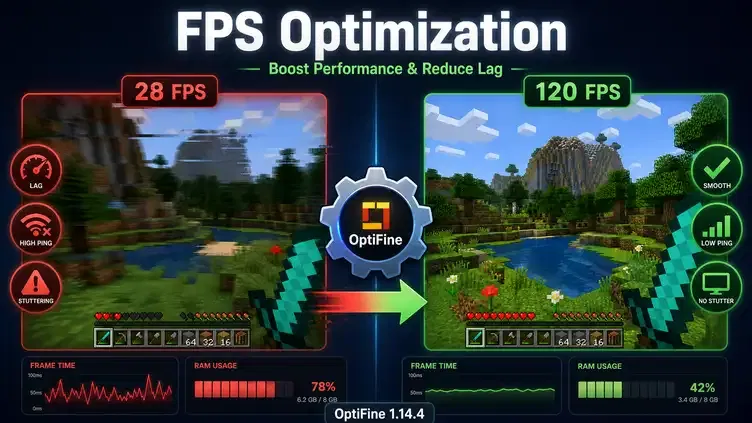 OptiFine 1.14.4 FPS comparison and performance boost