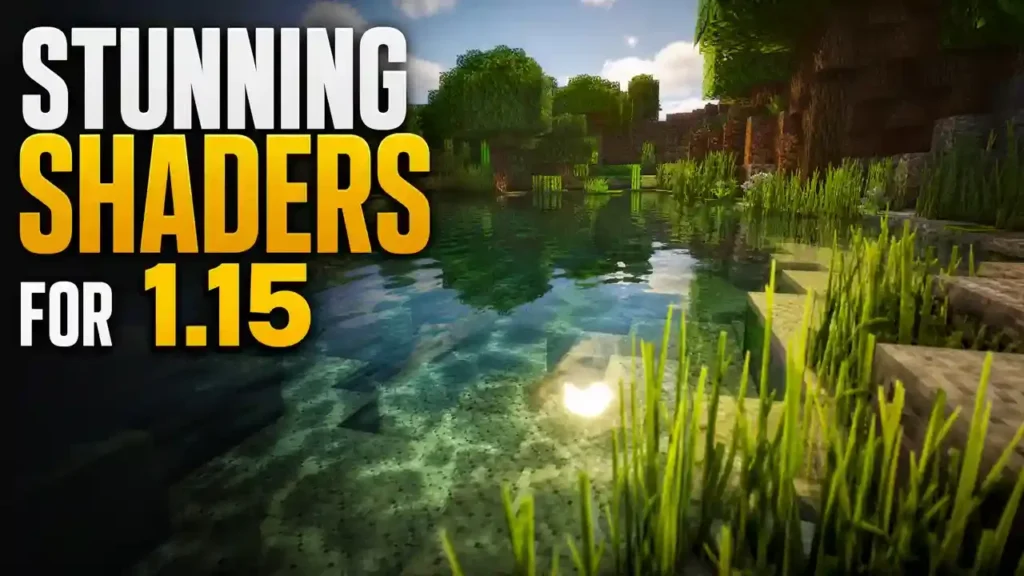 Minecraft OptiFine 1.15 with realistic shaders and enhanced water effects.