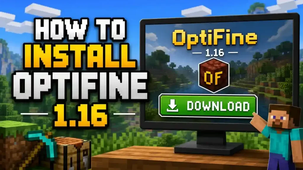 Minecraft OptiFine 1.16 Dynamic Lighting feature with a player holding a torch inside a cave.