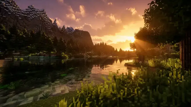 Minecraft OptiFine 1.8.9 showcasing enhanced graphics, realistic shaders, water reflections, and dynamic lighting