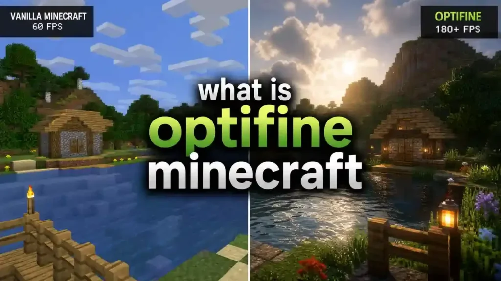 What Is OptiFine Minecraft showing FPS boost, shader support, and graphics enhancements in Minecraft Java Edition.