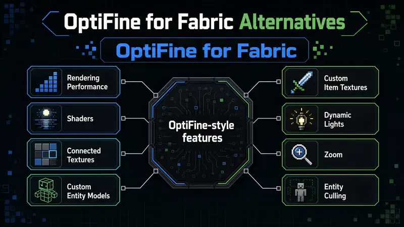 Fabric alternatives for OptiFine features including Sodium, Iris, and Continuity