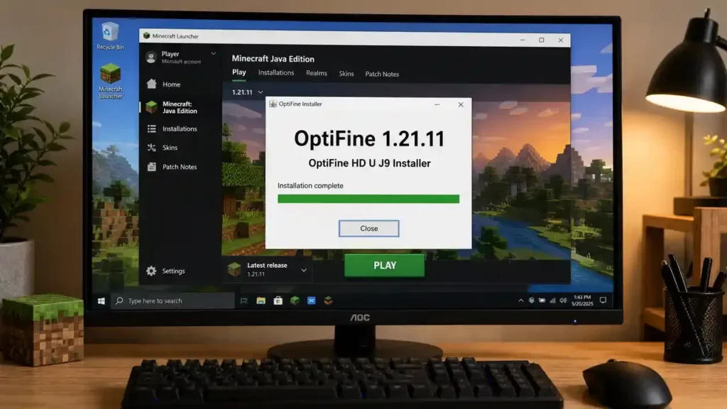 Installing OptiFine 1.21.11 HD U J9 in Minecraft