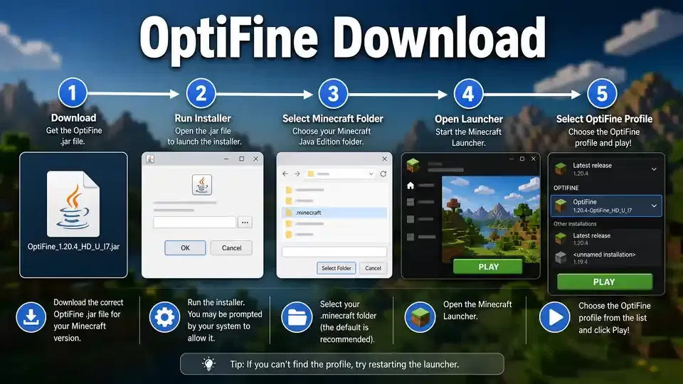 OptiFine FPS optimization and shader features in Minecraft