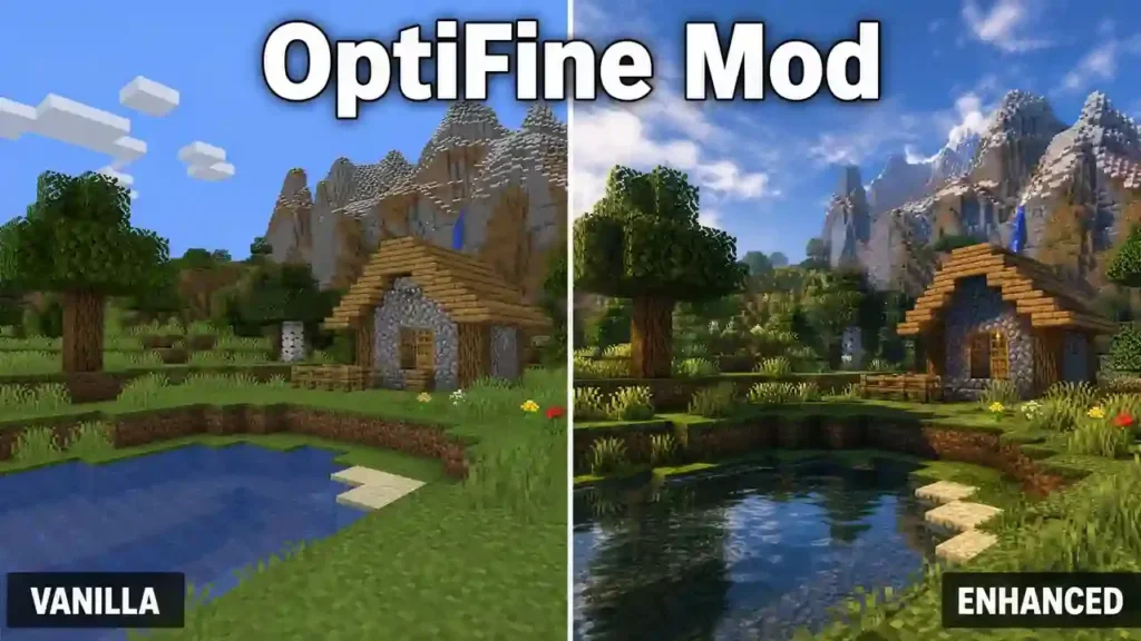 OptiFine mod before and after Minecraft graphics comparison