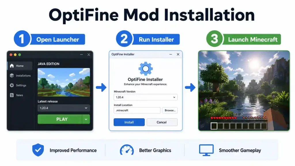 OptiFine mod installation steps for Minecraft Java Edition