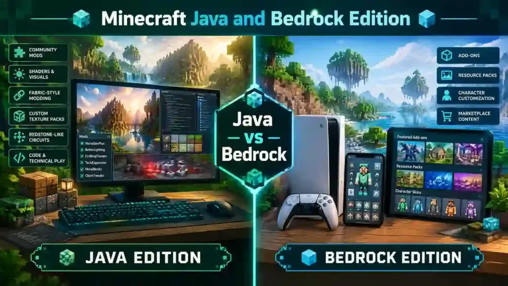 Minecraft Java mods compared with Bedrock add-ons, resource packs, and customization
