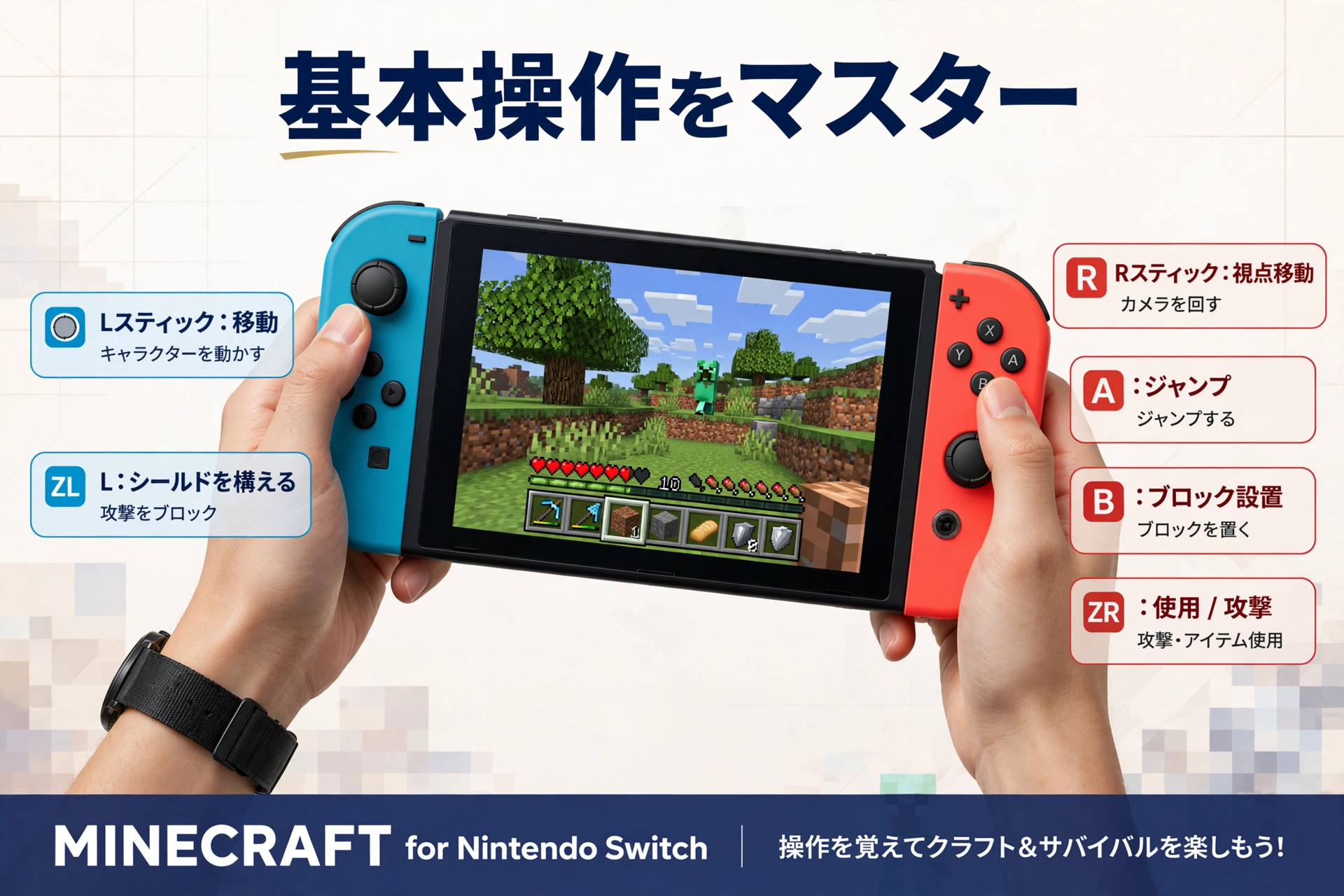 マインクラフト スイッチ 遊び方 基本操作 Joy-Con