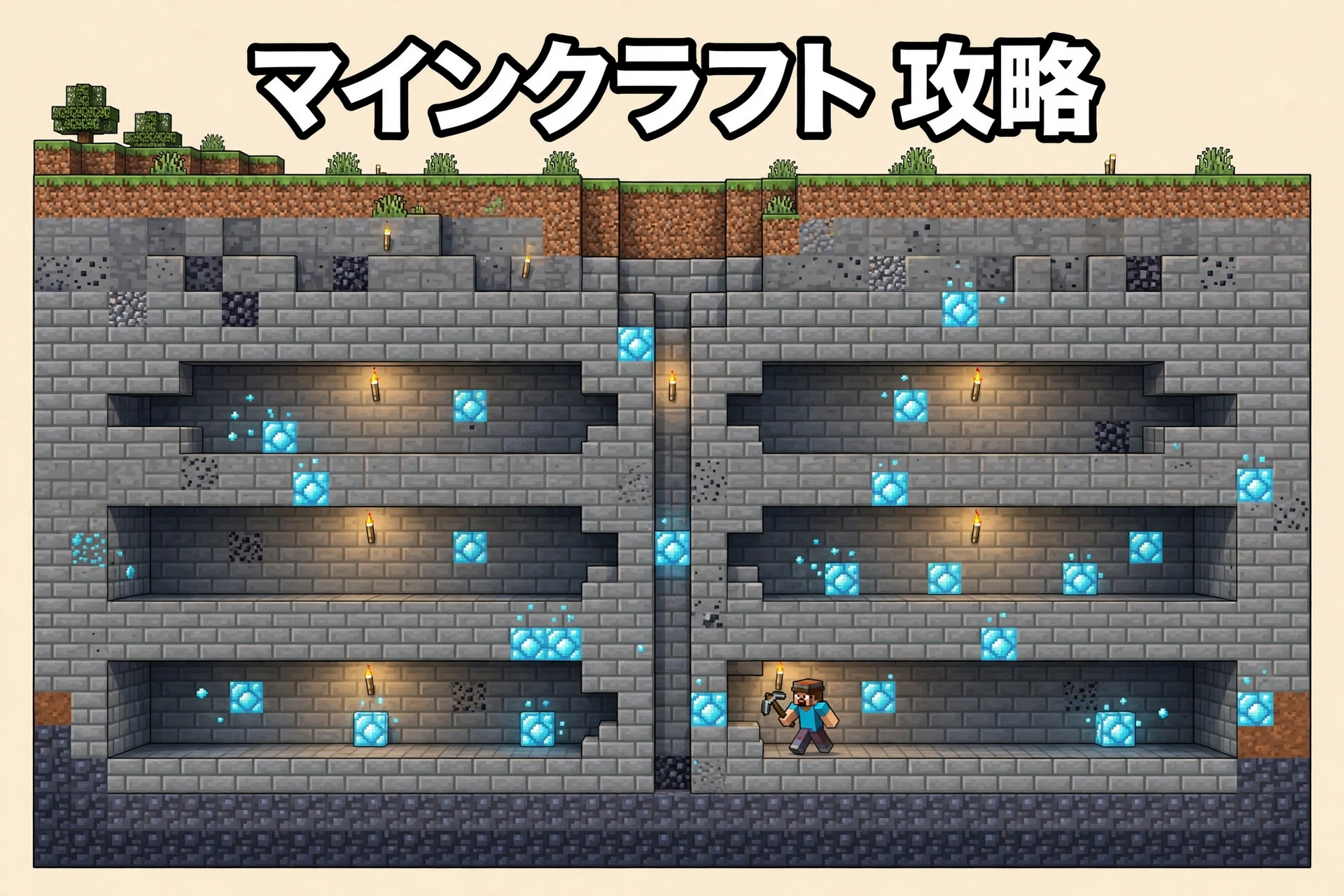 マインクラフト ダイヤモンドの掘り方|ブランチマイニングのやり方