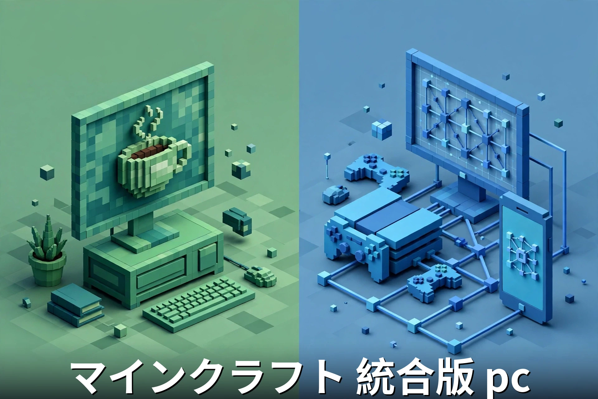 マインクラフト 統合版 pc とJava版の違いイメージ（クロスプレイ対応比較）