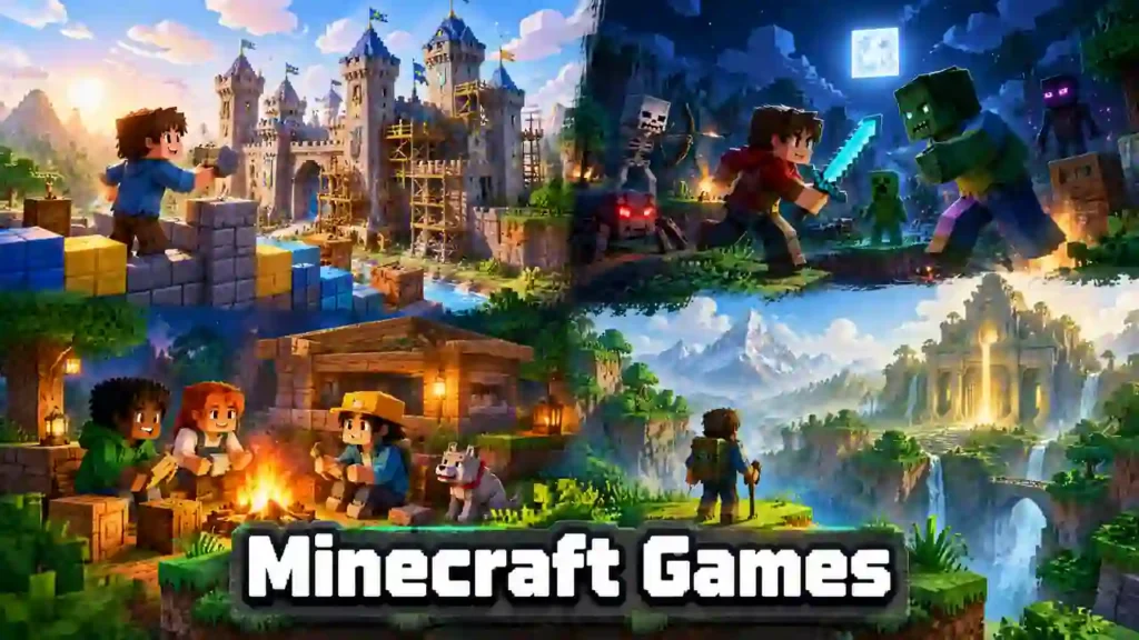 Minecraft games with building survival and exploration