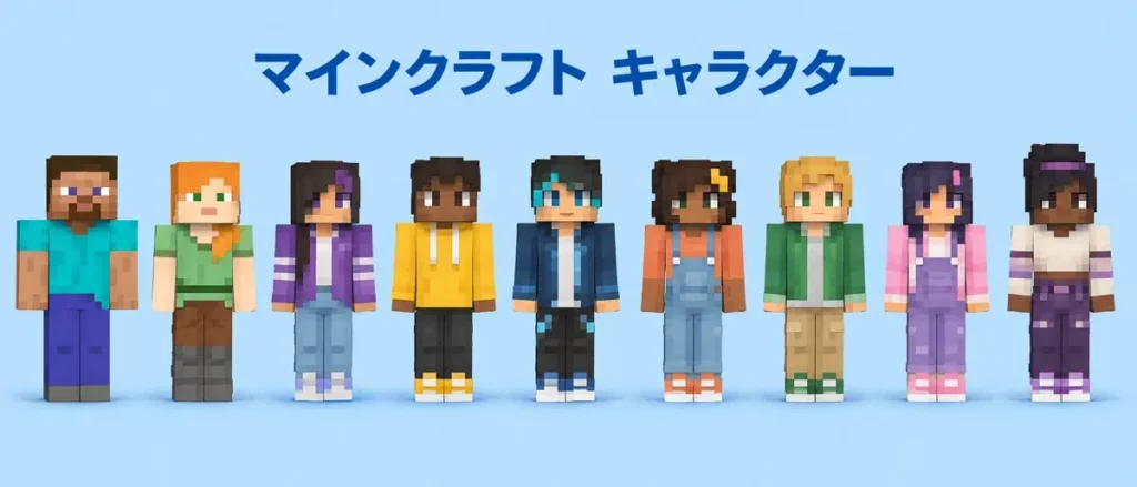 マインクラフト キャラクターのデフォルトスキン9種類