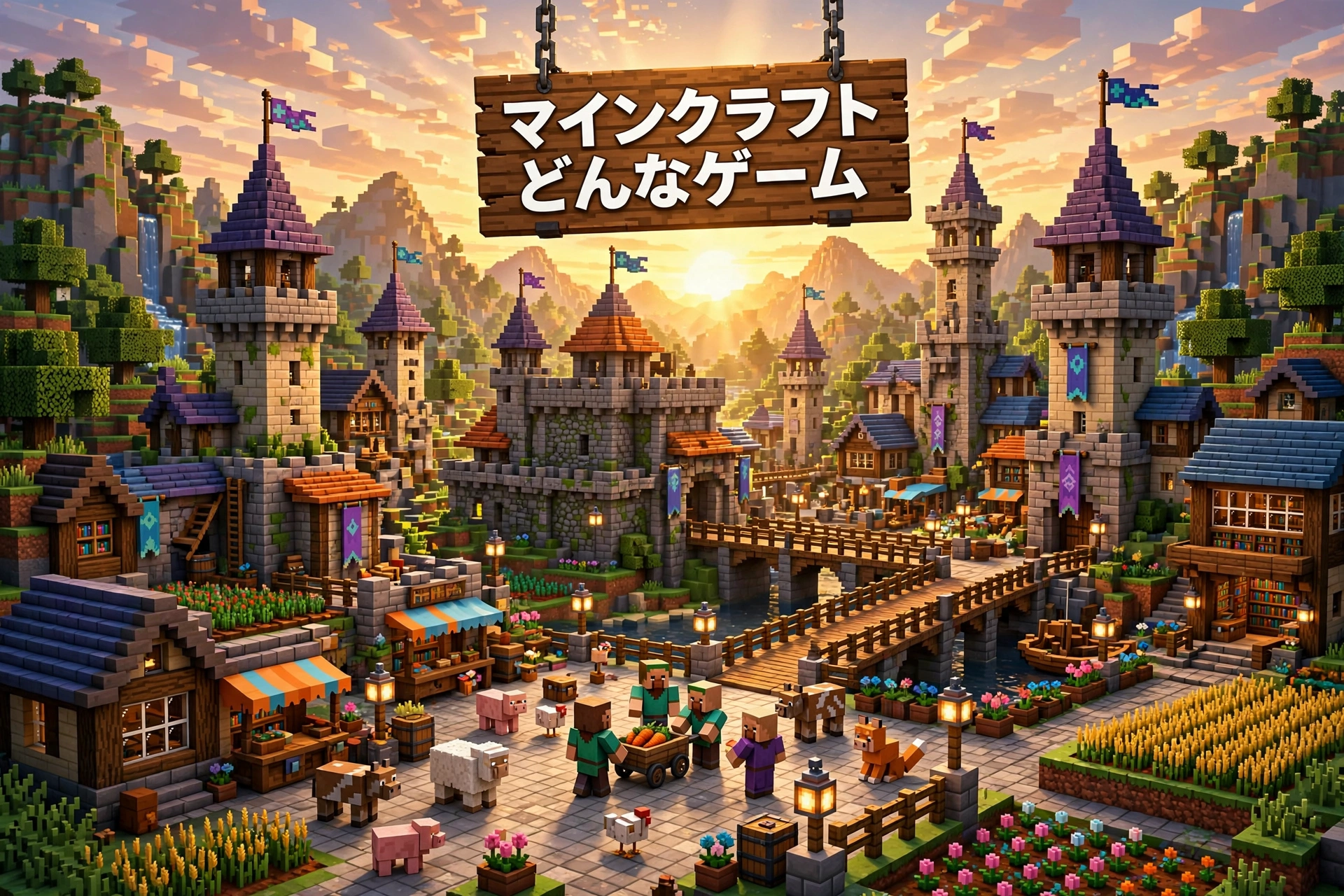 マインクラフト どんなゲーム：クリエイティブモードで作られたファンタジーの街