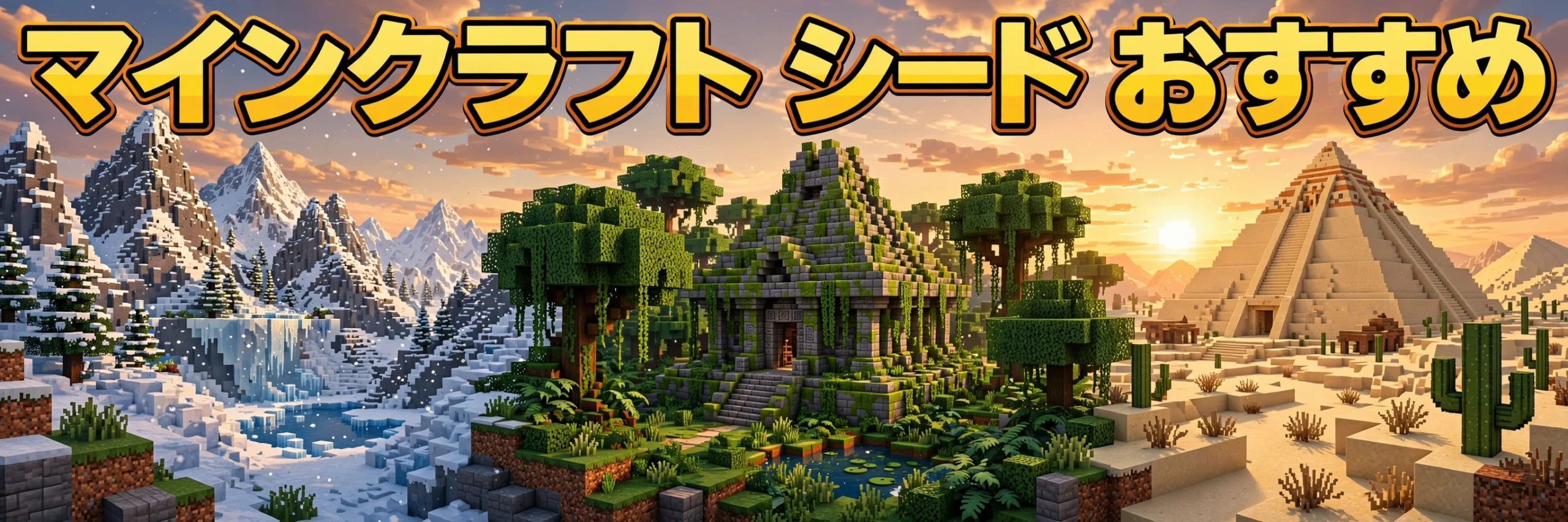 マインクラフト シード おすすめ：バイオームが豊富な神シードのイメージ