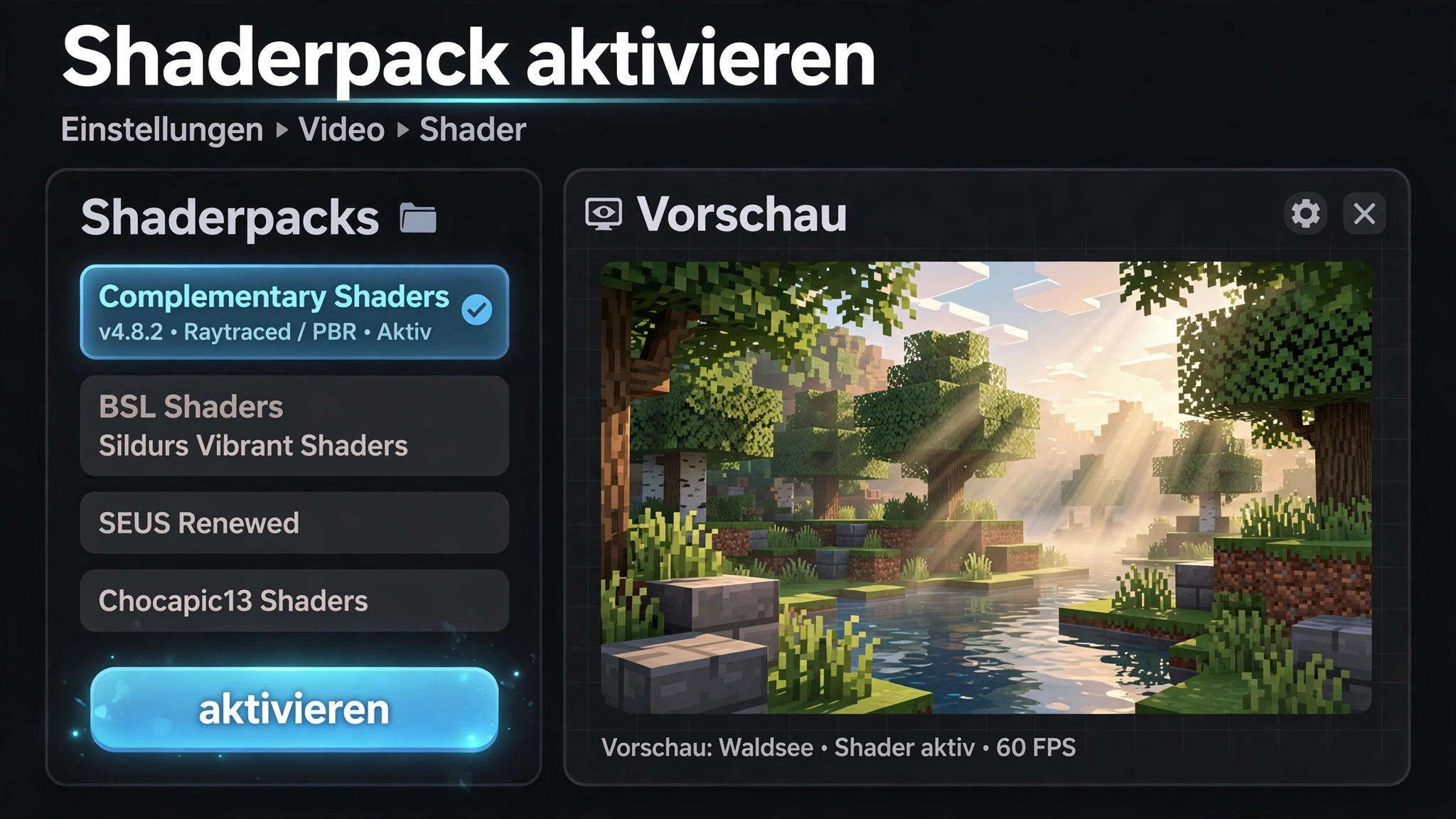 Minecraft Shader installieren – Shaderpack im Menü aktivieren