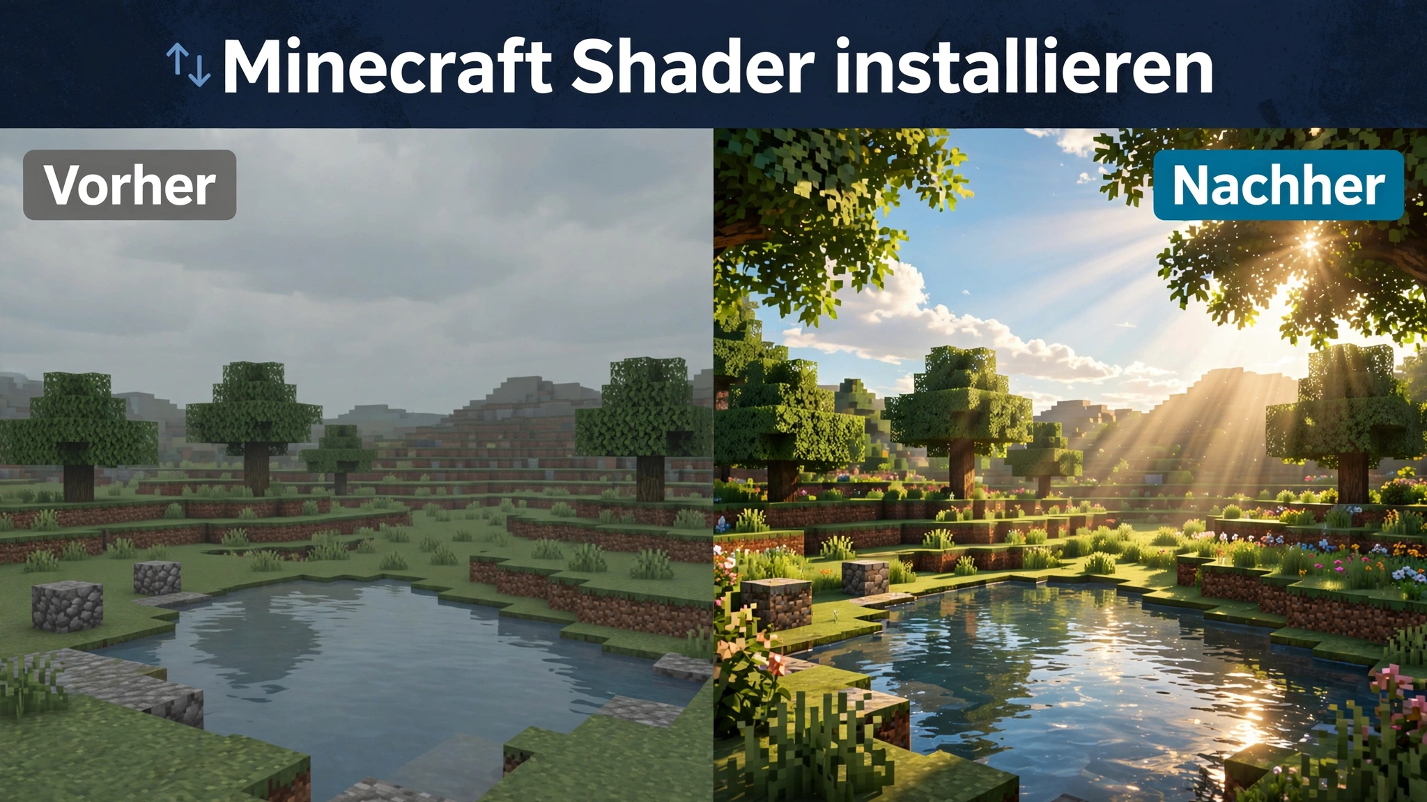 Minecraft Shader installieren – Vorher-Nachher-Vergleich mit und ohne Shader