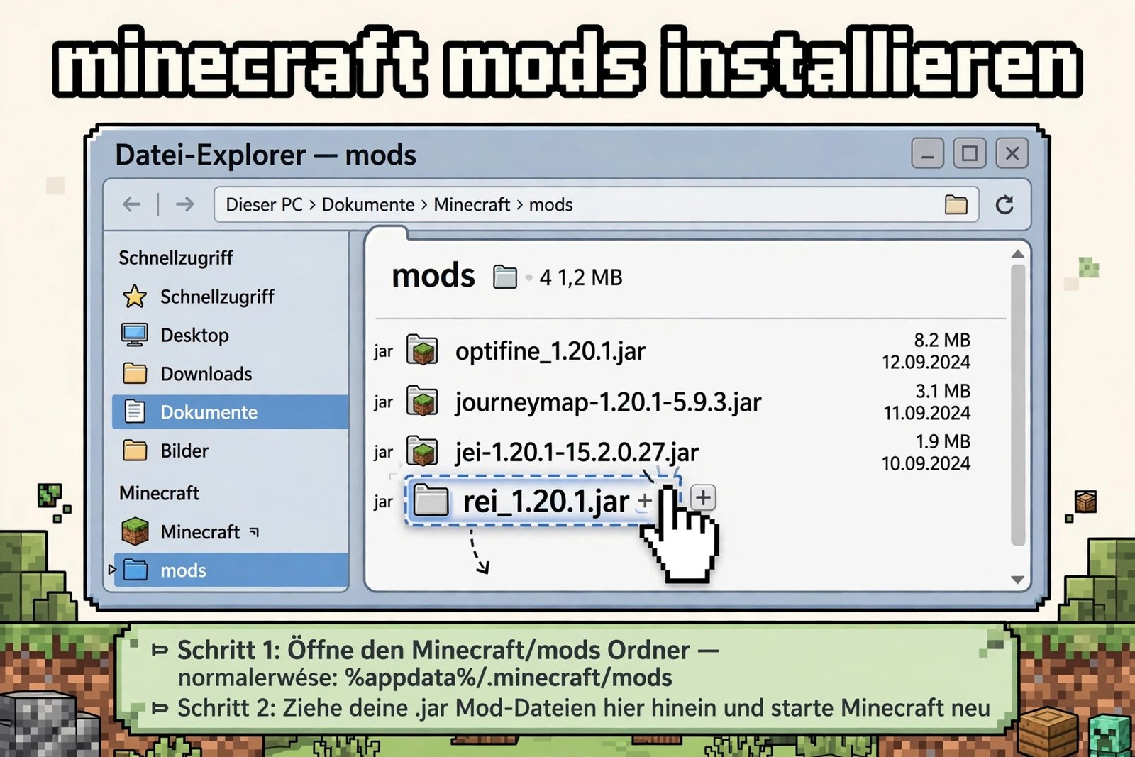 minecraft mods installieren – mods-Ordner im Datei-Explorer