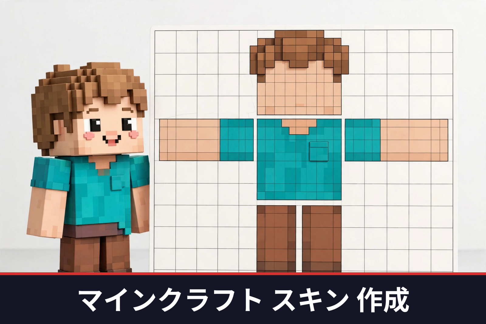 マインクラフト スキン 作成のイメージ:キャラクターとスキンの展開図